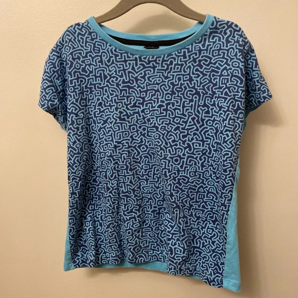 Uniqlo kids Keith haring blue print tee shirt 5 / 6 small graphic design sprz ny